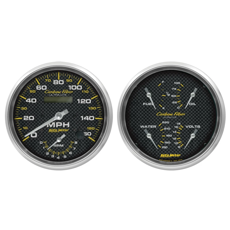 Autometer Carbon Fiber Gauge Kit 2pc Quad & Tach/Speedo 5in.