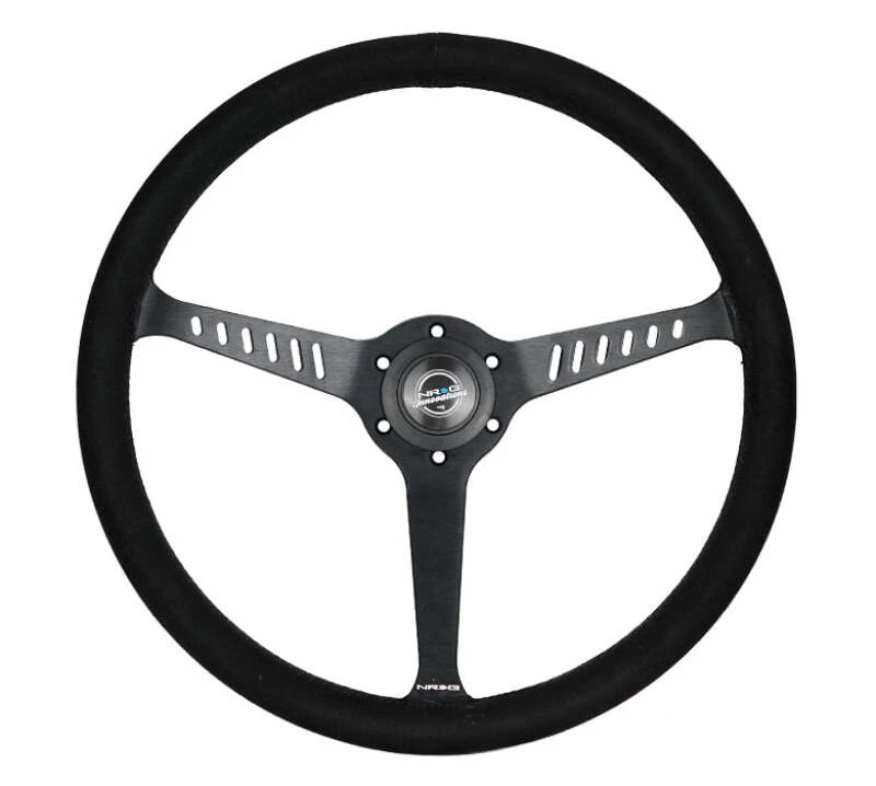 NRG Reinforced Stealth Wheel (380mm) 3 Spoke Center - 1in Deep Dish - Vegan Suede Red Stitch