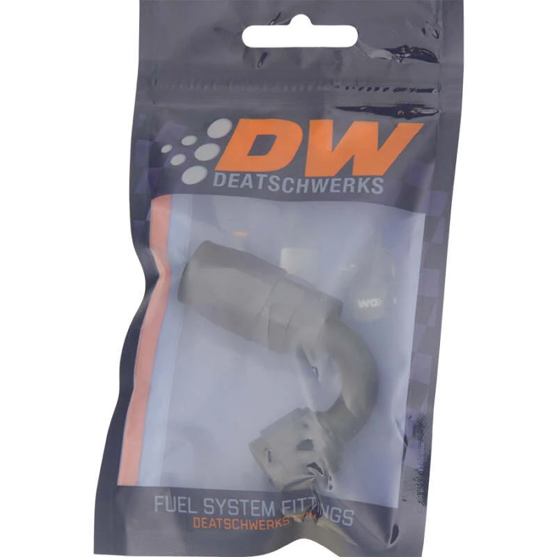 DeatschWerks 6 AN Weibliche Flare-Schwenk 120-Grad-Schlauch-Endstück CPE - Anodisiert Matt Schwarz