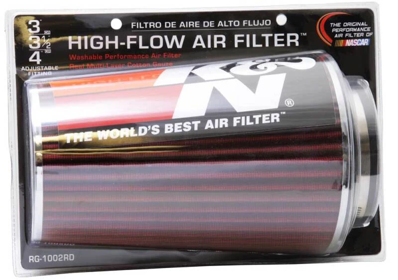 K&N Universeller Luftfilter Chrom Rund Konisch Rot - 4 Zoll Flansch-ID x 1,125 Zoll Flanschlänge x 9,5 Zoll H