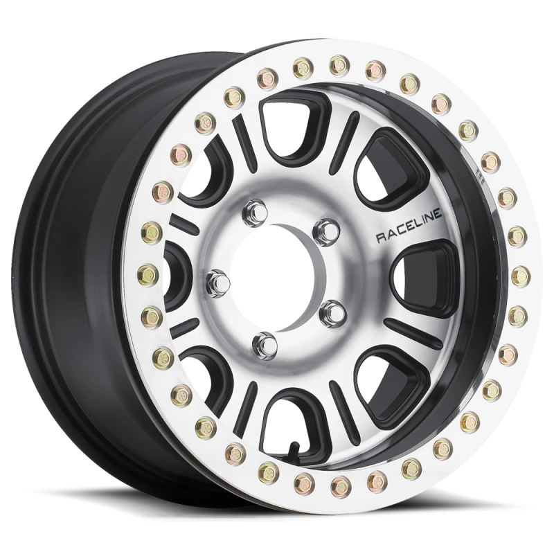 Raceline RT232 Monster 17x8.5in/8x165.1 BP/-25mm Offset/130.81mm Bore - Black & MACH. Beadlock Wheel