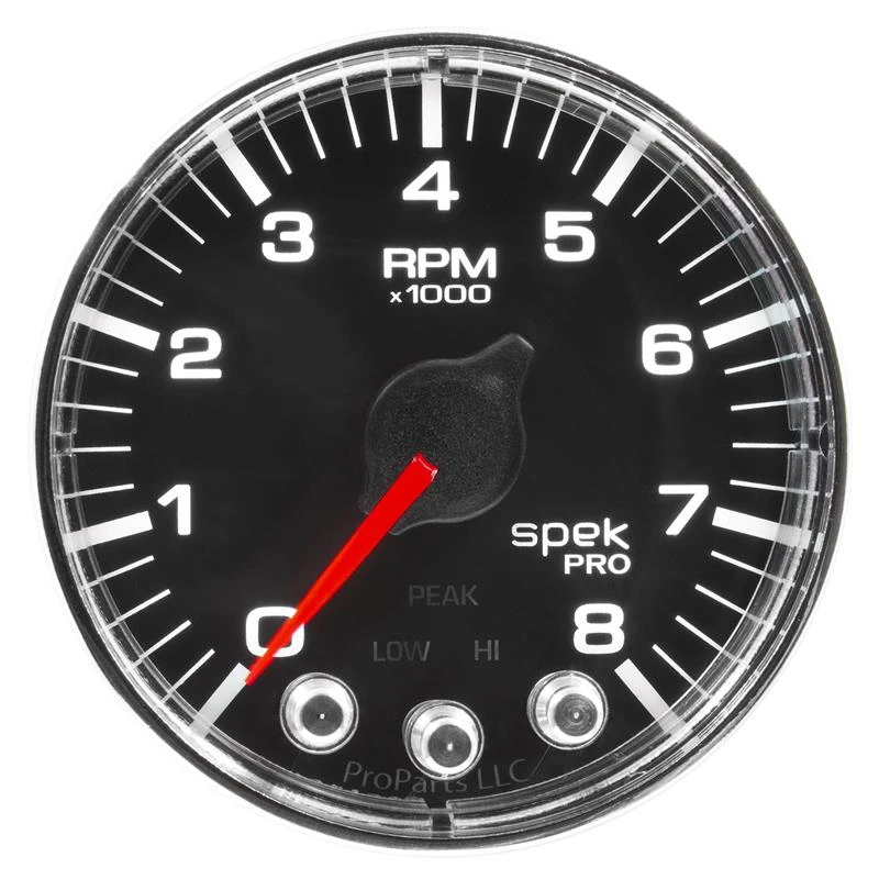 Autometer Spek-Pro Tachometer 2 1/16 Zoll 8K U/min mit Schaltpunkt- und Höchstwertanzeige Schwarz/Chrom