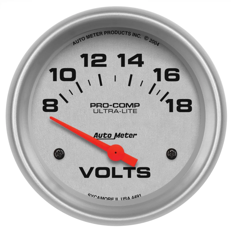 Autometer Ultra-Lite 66,7mm Kurzschwinger-Elektro-Voltmeter 8-18 Volt
