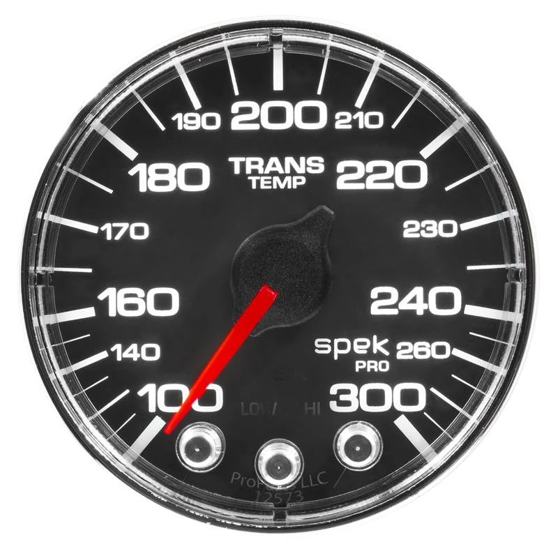 Autometer Spek-Pro-Wasser-Temperatur-Anzeige 2 1/16 Zoll 300°F Schrittmotor mit Peak- und Warnfunktion Schwarz/Chrom