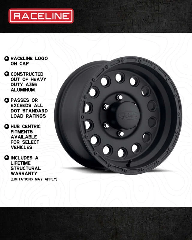 Raceline 887B Rock Crusher 16x8in / 8x170 BP / -20mm Offset / 130.81mm Bore - Satin Black Wheel