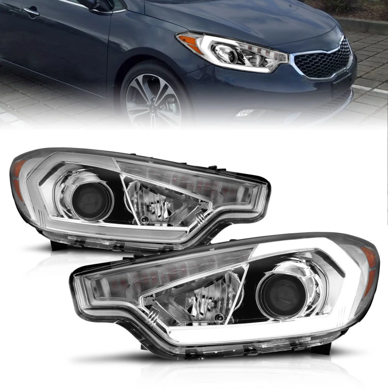ANZO 2014-2016 Kia Forte Projektor-Scheinwerfer mit Lichtleiste Chrom-Gehäuse