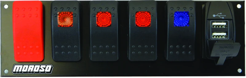 Moroso Rocker Switch Panel - Flat Surface Mount - LED w/USB