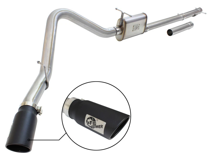 aFe MACHForce XP Auspuff 3in-3.5in SS Einzelseitige Auspuffanlage mit schwarzer Spitze 99-04 Ford F150 V8 5.4L/6.8L
