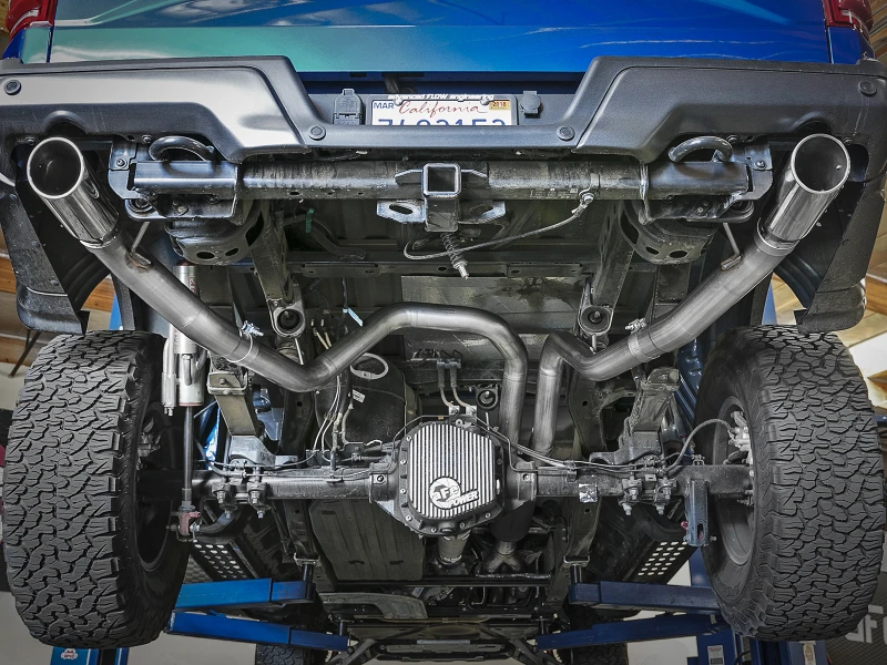 aFe MACHForce-XP 3 Zoll auf 3-1/2 Zoll 304 SS Cat-Back Auspuffanlage mit polierten Endrohren für Ford F-150 Raptor 3.5L (2017-2018)