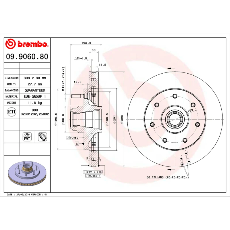Brembo 02-03 Ford F-150/97-99 F-250/1997 F-250 HD Vorderer Premium OE-Äquivalent Rotor