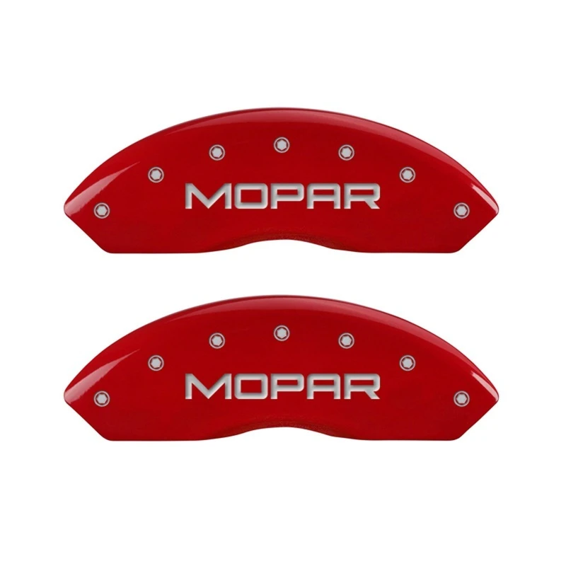 MGP Vordere Satz 2 Bremse Caliper Abdeckungen Graviert Vorne MOPAR Rot Finish Silber ch