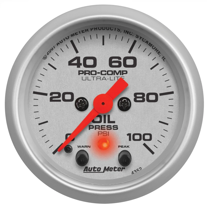 Autometer Ultra-Lite 52mm 0-100 PSI F/S Electronic Oil Pressure w/ Peak Memory & Warning Gauge