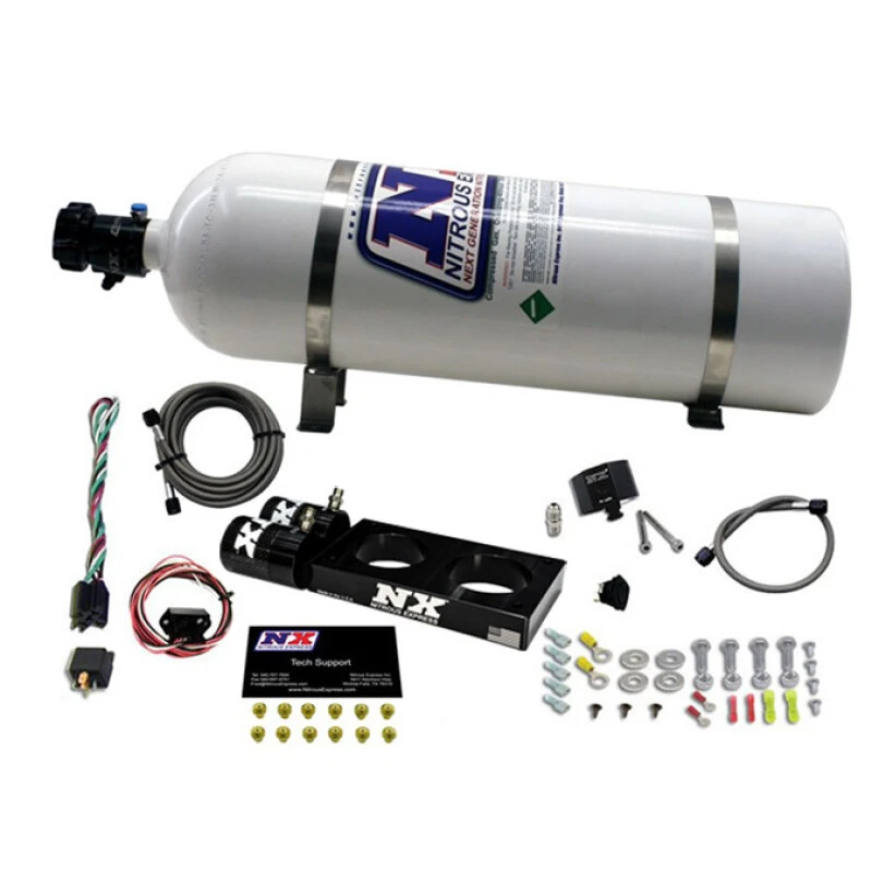 Nitrous Express 05-10 Ford Mustang 4.6L 3 Valve Nitrous Plate Kit (50-150HP) w/15lb Bottle