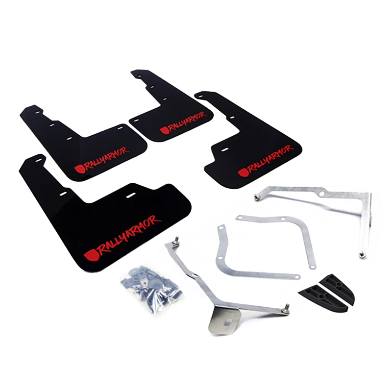 Rally Armor Schwarzes UR-Schmutzfänger mit rotem verändertem Schriftlogo für 15-21 Subaru WRX/STI