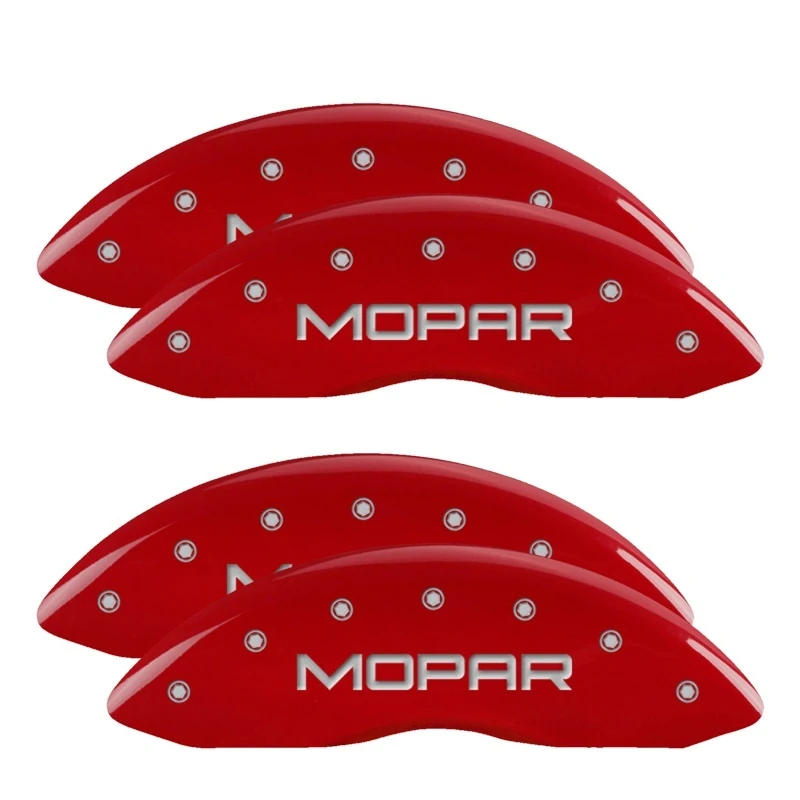 MGP 4 Bremse Caliper Abdeckungen Graviert Vorne & Hinten MOPAR Rot Finish Silber
