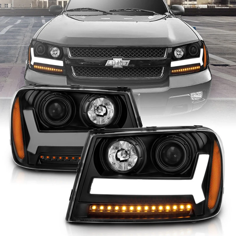 ANZO 2006-2009 Chevrolet Trailblazer Projektorscheinwerfer mit Plank-Design, Schwarz mit Amber
