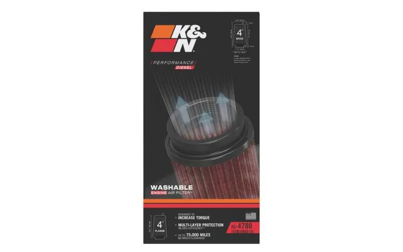 K&N Universal-Filter, Rund, Konisch, 4 Zoll Flanschinnendurchmesser / 6,625 Zoll Basis-Außendurchmesser / 5,25 Zoll Oberer Außendurchmesser / 9,5 Zoll Höhe