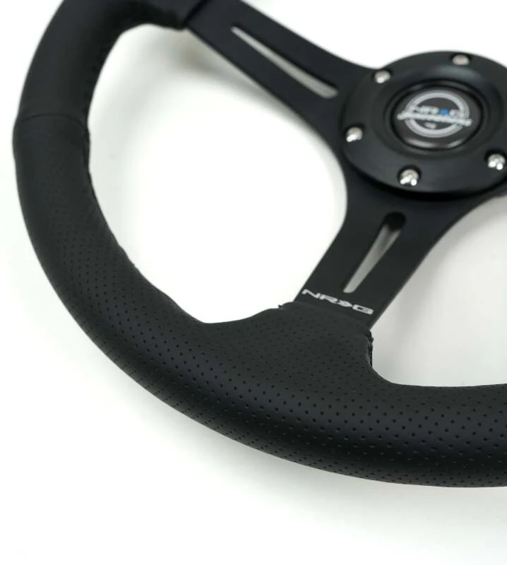 NRG Reinforced Perforated Leather Racing Steering Wheel 350mm / 2.5in Deep / 4mm Matte Black Spoke