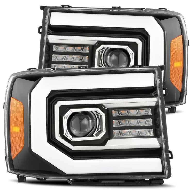 AlphaRex 07-13 GMC 1500HD PRO-Serie Projektor-Scheinwerfer Plank Style Gloss Schwarz mit aktivem Licht/Seq Signal