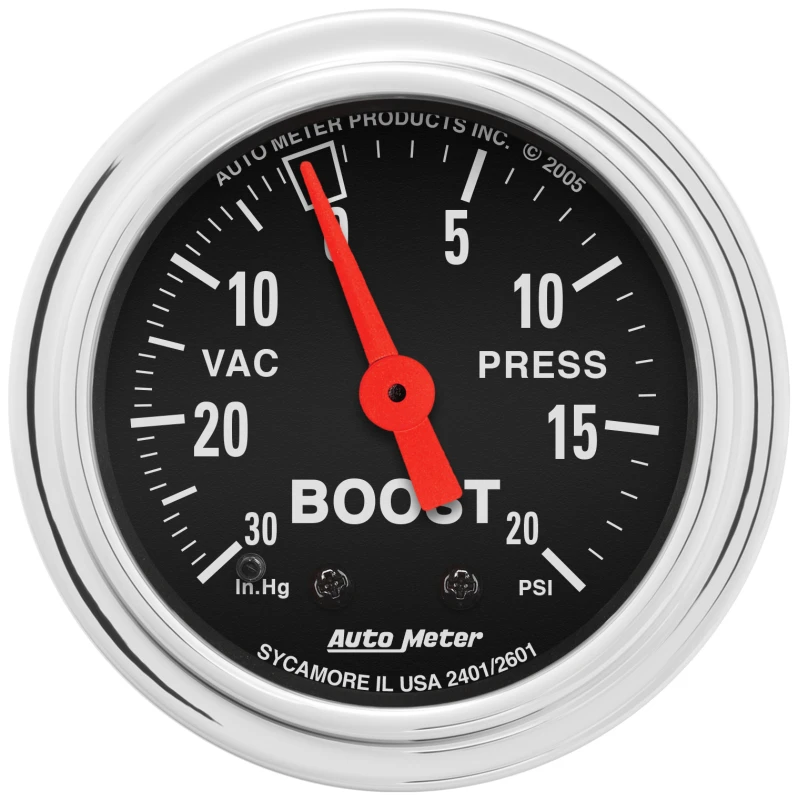 AutoMeter Gauge Vac/Boost 2-1/16in. 30Inhg-20PSI Mechanical Traditional Chrome