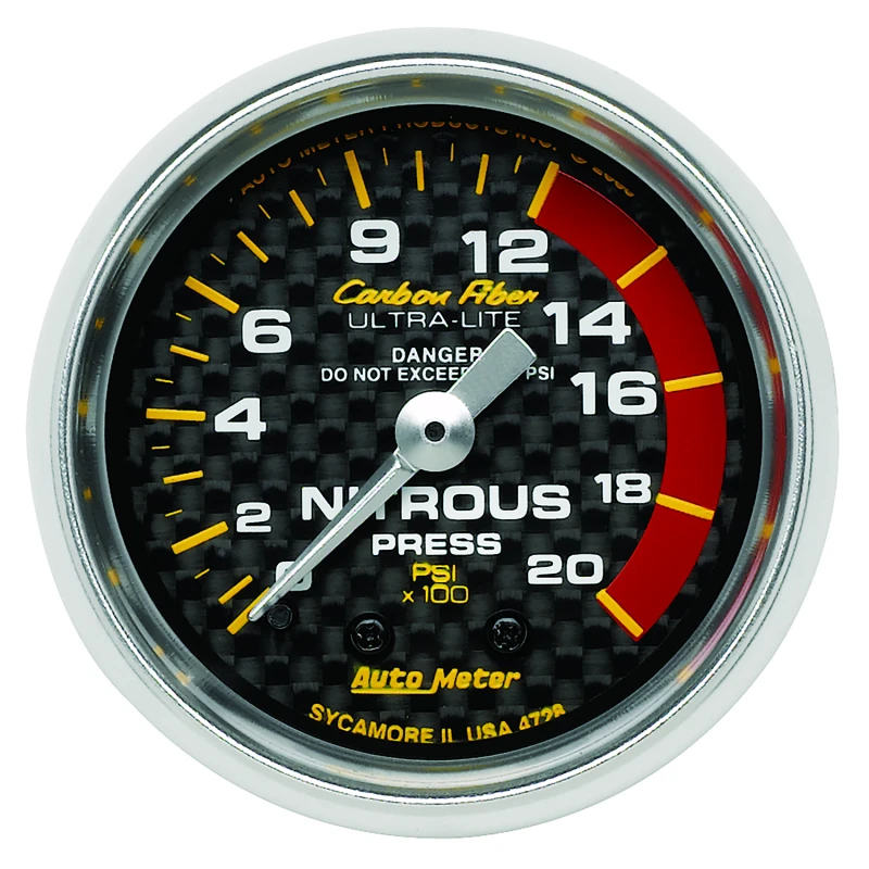 Autometer Carbon Fiber 52mm 1600 PSI Mechanical Nitrous Pressure Gauge