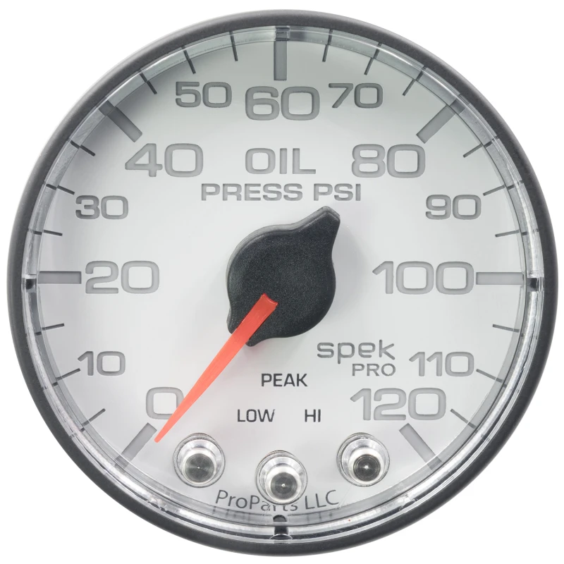 Autometer Spek-Pro Gauge Oil Press 2 1/16in 120psi Stepper Motor W/Peak & Warn Wht/Blk