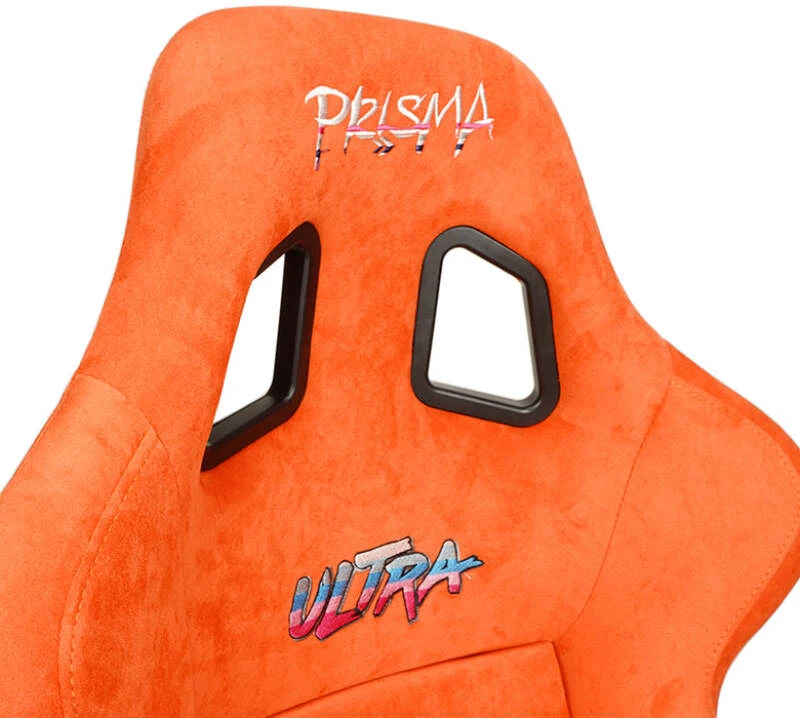 NRG FRP Bucket Seat ULTRA Edition mit grauem Pearlized Back und orangefarbenem Mikrofaser-Material – Large