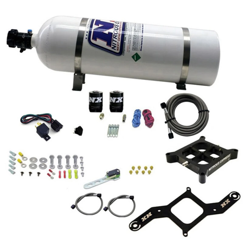 Nitrous Express 4150 Single Entry Billet Crossbar Nitrous Plate Kit (50-300HP) w/15lb Bottle