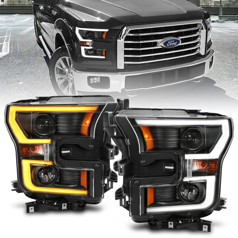 ANZO 2015-2017 Ford F-150 Projektor-Scheinwerfer mit Plank-Style Switchback Schwarz mit Amber