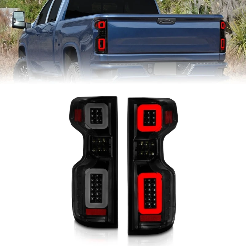 Anzo 19-21 Chevy Silverado Voll-LED-Rücklichter Schwarzes Gehäuse Rauchglas G2 (mit Lichtbalken)