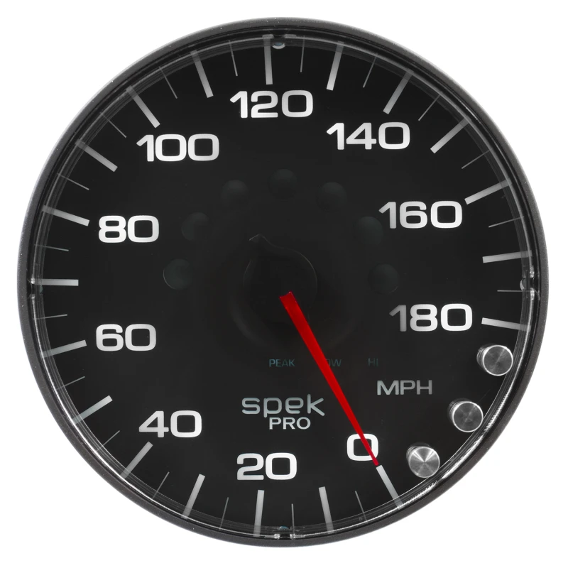 Autometer Spek-Pro Gauge Speedometer 5in 180 Mph Elec. Programmable Black/Black
