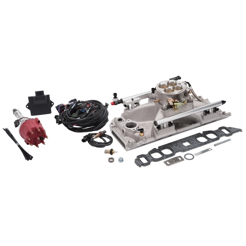 Edelbrock Pro Flo 4 Kraftstoffeinspritz-Kit Seq Port BBC Oval Port 850 Max HP 60 LbHr Injec Satin ohne Tablet