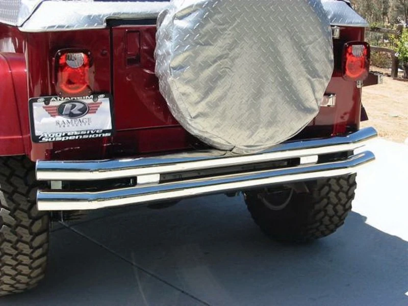 Rampage Double Tube Rear Bumper with Hitch Receiver for 1976-1983 Jeep CJ5 - Stainless