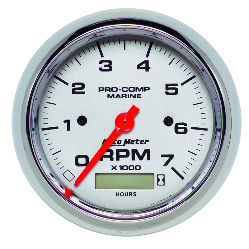 Autometer Marine Chrome Ultra-Lite 3-3/8in 7K RPM w/Hourmeter Tachometer Gauge