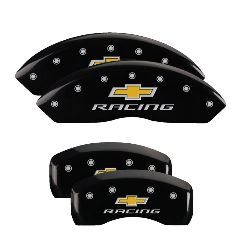 MGP 4 Bremse Caliper Abdeckungen Gravur Vorne & Hinten Chevy Racing schwarze Oberfläche silberne Zeichen