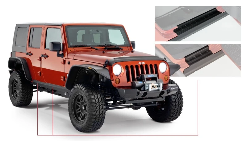 Bushwacker 07-18 Jeep Wrangler Unlimited Trail Armor Rocker Panel und Schwellerplatte Abdeckung - Schwarz