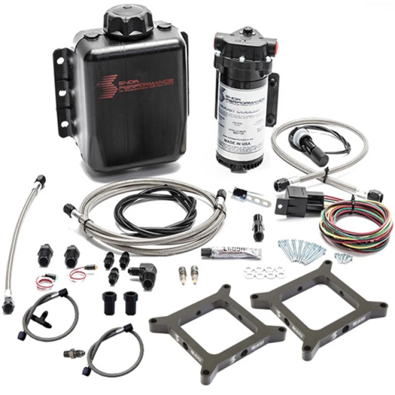 Snow Performance Stage 1 Dual Carb (N/A oder erzwungene Ansaugung) Wasserinjektions-Kit mit SS-Geflecht-Schlauch
