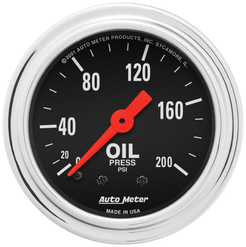 Autometer Traditional Chrome 2-1/16in 200 PSI Mechanical Oil Pressure Gauge