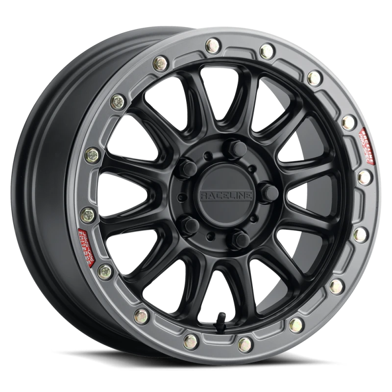 Raceline A14BG Alpha 15x7in/5x114.3 BP/25mm Offset/68mm Bore - Black & Gunmetal Ring Beadlock Wheel