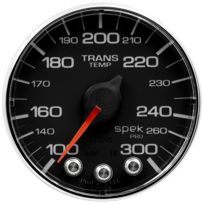 Autometer Spek-Pro Gauge Trans Temp 2 1/16in 300f Stepper Motor W/Peak & Warn Blk/Chrm