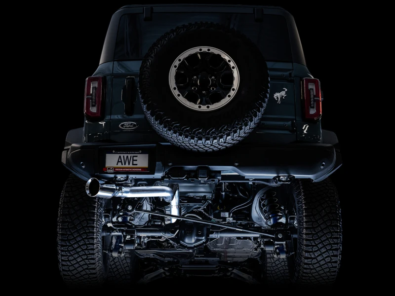 AWE Tuning 2021+ Ford Bronco 0FG Einzelnes Heckauspuffrohr mit Chrom-Silber-Spitze und Bash Guard