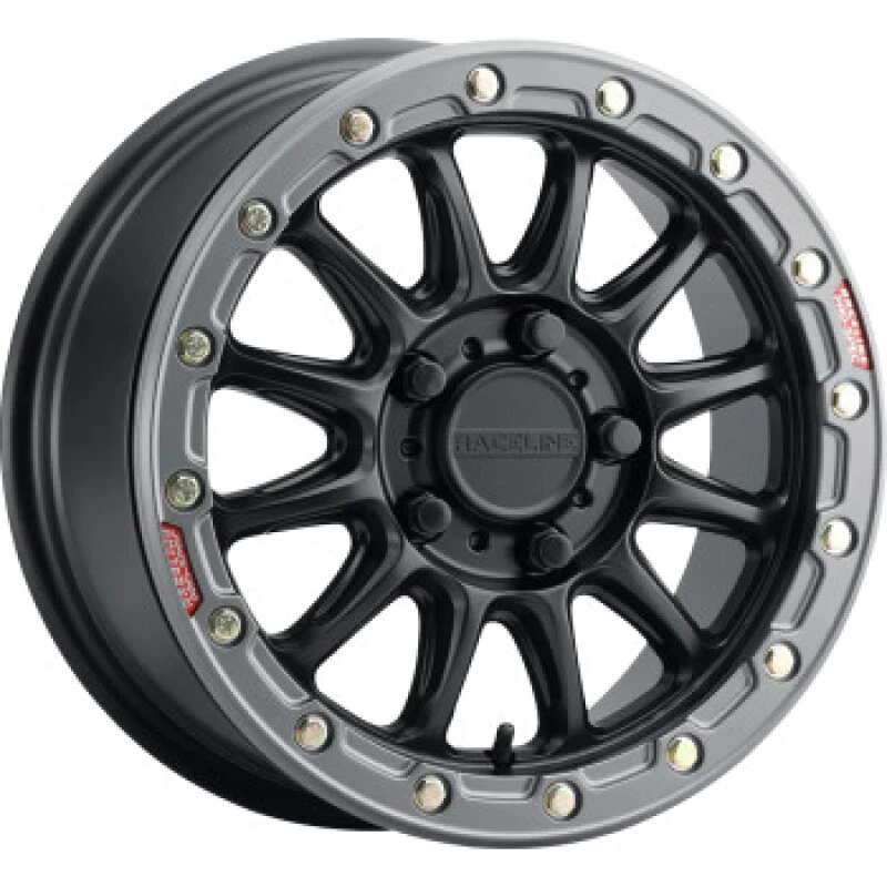 Raceline A14BG Alpha 17x7in/4x156 BP/25mm Offset/132.5mm Bore- Blk & Gunmetal Ring Beadlock Wheel