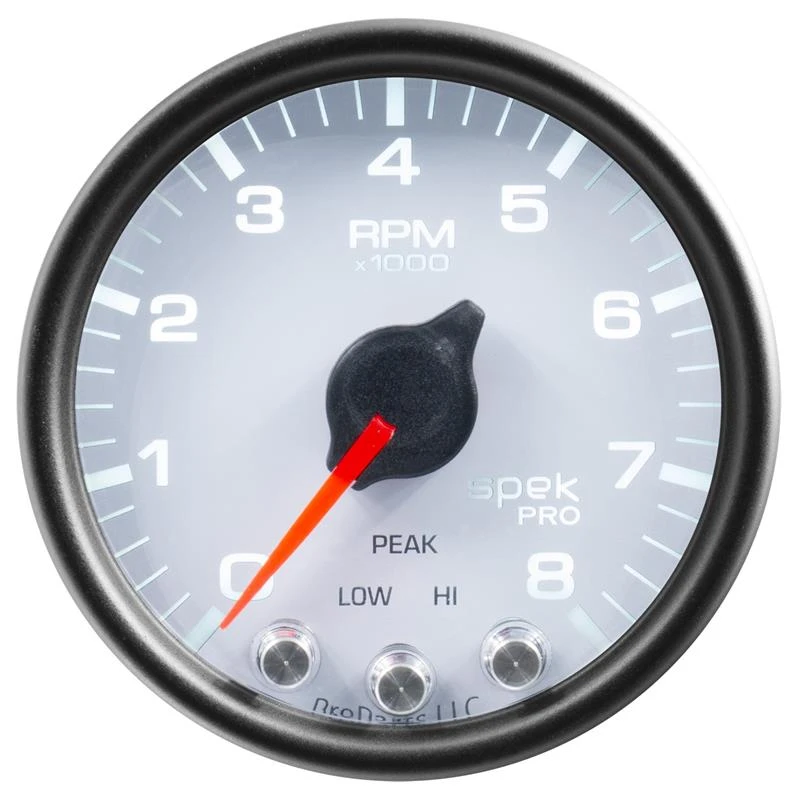 Autometer Spek-Pro Gauge Fuel Press 2 1/16in 100psi Stepper Motor W/Peak & Warn Wht/Blk