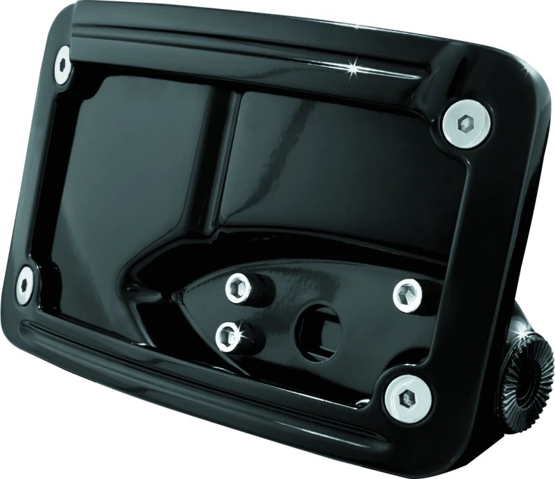 Kuryakyn Curved Horizontal Mount Side License Plate Holder Gloss Black