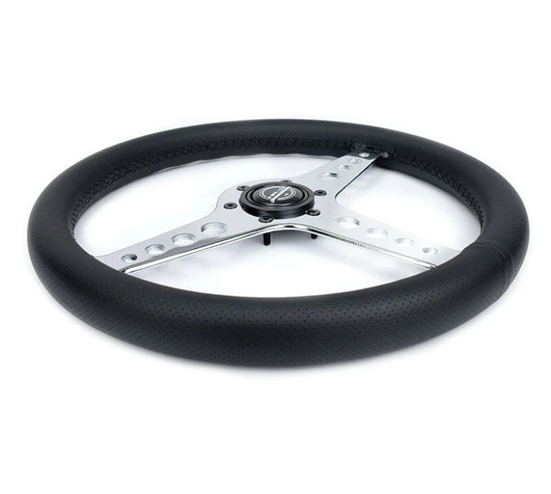 NRG Light Weight Gaming Steering Wheel - Driftz 350mm 3 Chrome Spokes Perforated Leather
