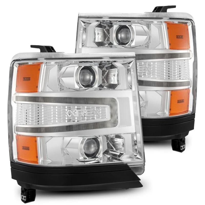 AlphaRex 16-18 Chevy 1500HD LUXX LED Proj Headlights Chrome w/Seq Actv Lgt / Seq Sig