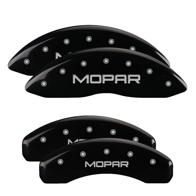 MGP 4 Bremssattel-Abdeckungen Graviert Vorne & Hinten MOPAR Schwarz-Finish Silber-Zeichen