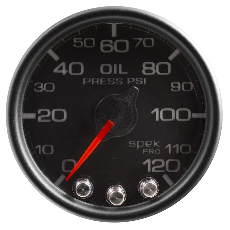 Autometer Spek-Pro Öl-Druck-Anzeige 2 1/16 Zoll 120psi Schrittmotor mit Peak- und Warnfunktion Schwarz/Schwarz
