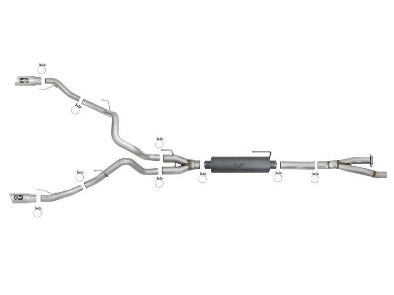 aFe MACHForce-XP 3 Zoll auf 3-1/2 Zoll 304 SS Cat-Back Auspuffanlage mit polierten Endrohren für Ford F-150 Raptor 3.5L (2017-2018)
