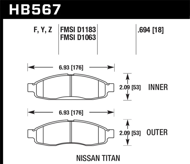 Hawk 04-06 Infiniti QX56 / 05-06 Armada / 04 Pathfinder / 04-07 Titan LTS Straßen-Bremsbeläge vorne